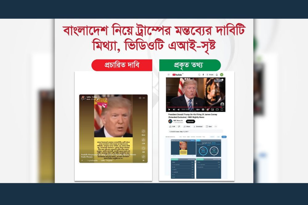 বাংলাদেশ নিয়ে ট্রাম্পের মন্তব্যের দাবিটি মিথ্যা, ভিডিওটি এআই-সৃষ্ট