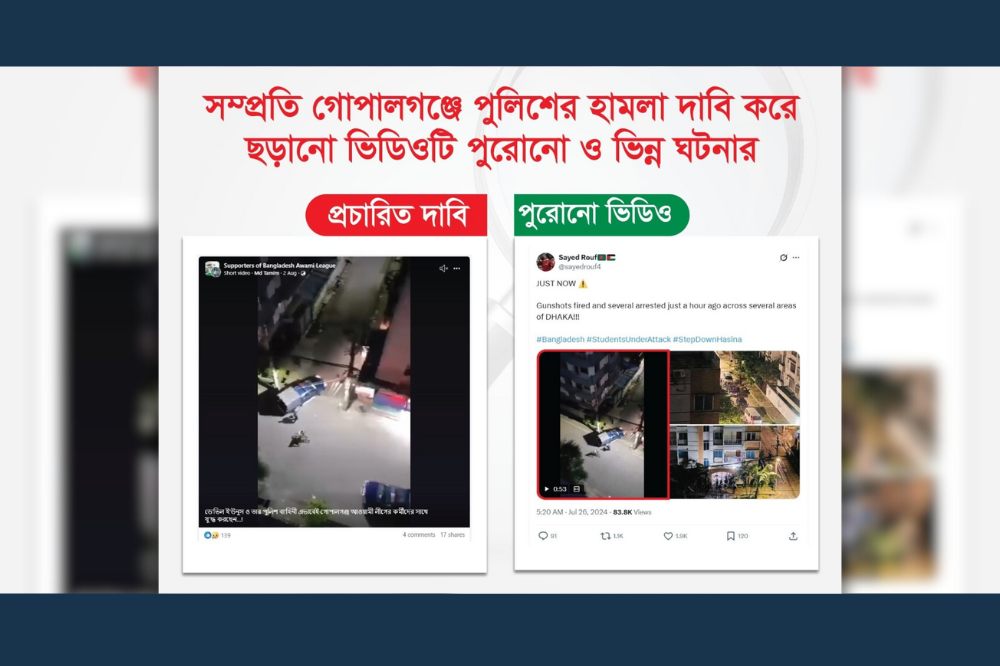 সম্প্রতি গোপালগঞ্জে পুলিশের হামলা দাবি করে ছড়ানো ভিডিওটি পুরোনো ও ভিন্ন ঘটনার