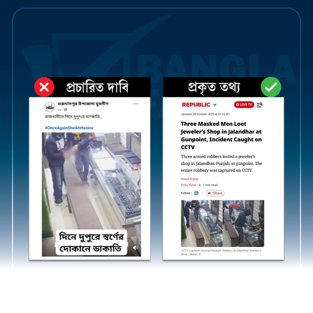 ভারতে স্বর্ণের দোকানে ডাকাতির ঘটনাকে বাংলাদশের বলে প্রচার