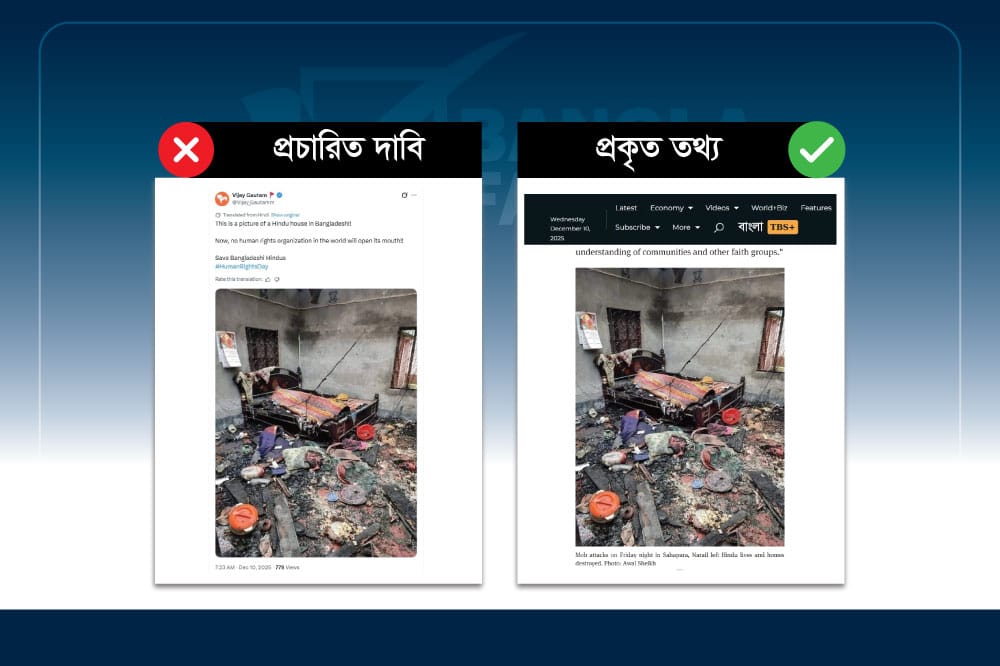 হিন্দু ধর্মাবলম্বীদের ঘরে অগ্নিসংযোগের ছবিটি ২০২২ সালের