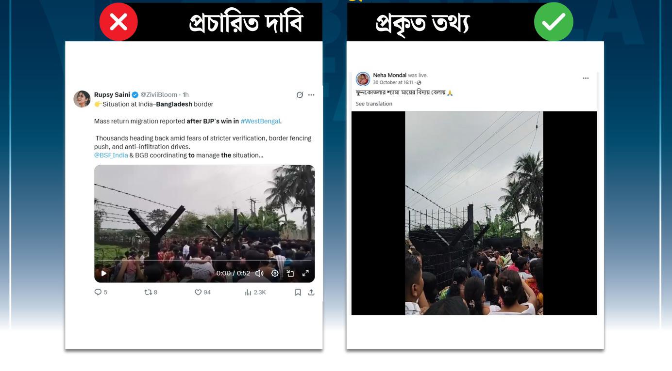 পশ্চিমবঙ্গে বিজেপির জয়ের পর বহু মানুষ বাংলাদেশে চলে আসছে দাবিতে ছড়ানো ভিডিওটি কালীপূজার সময়ের