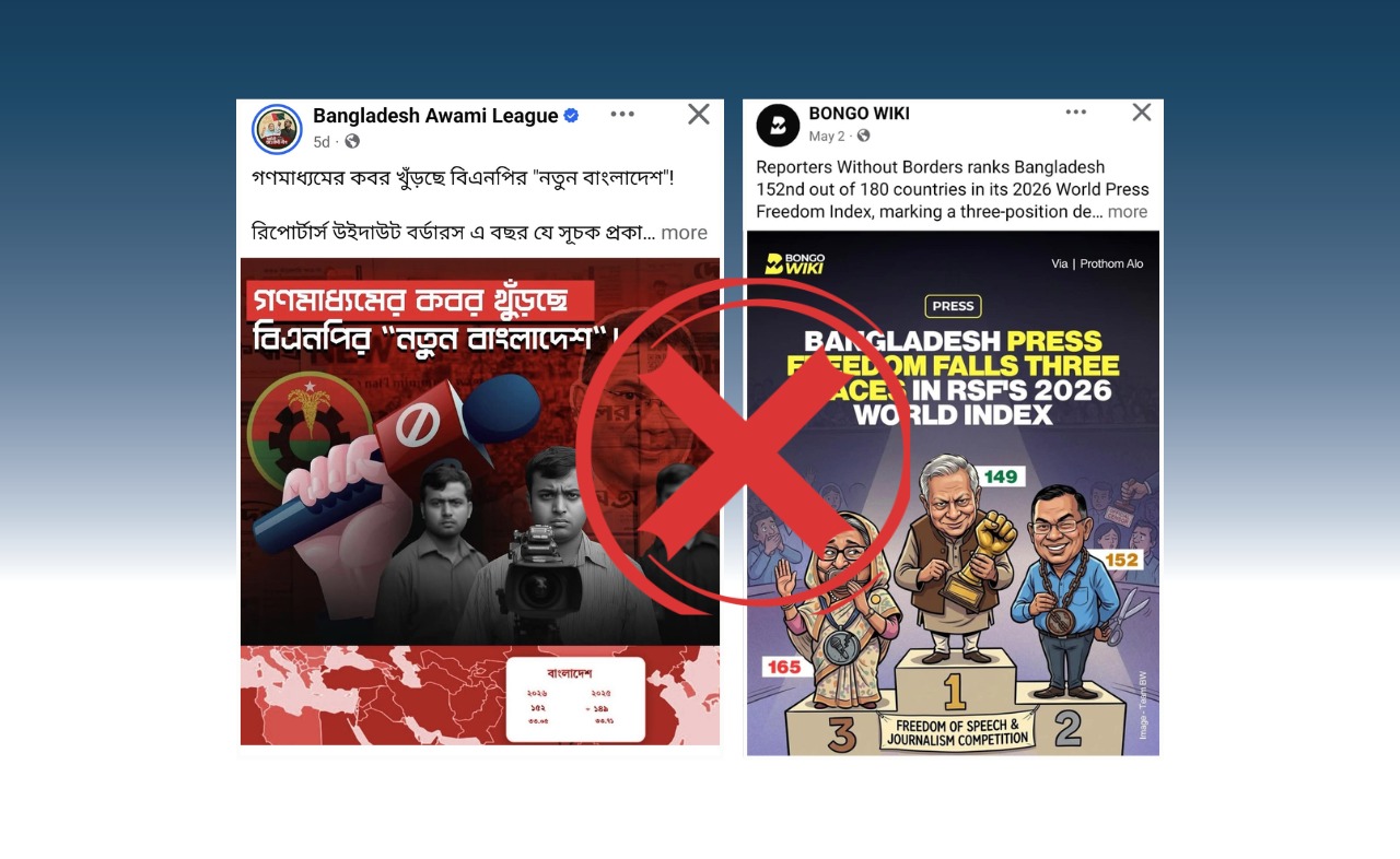 আরএসএফ-এর গণমাধ্যম স্বাধীনতা সূচক
২০২৬ সালের র‍্যাঙ্কিংয়ে অবনতির দায় বিএনপি সরকারের নয়