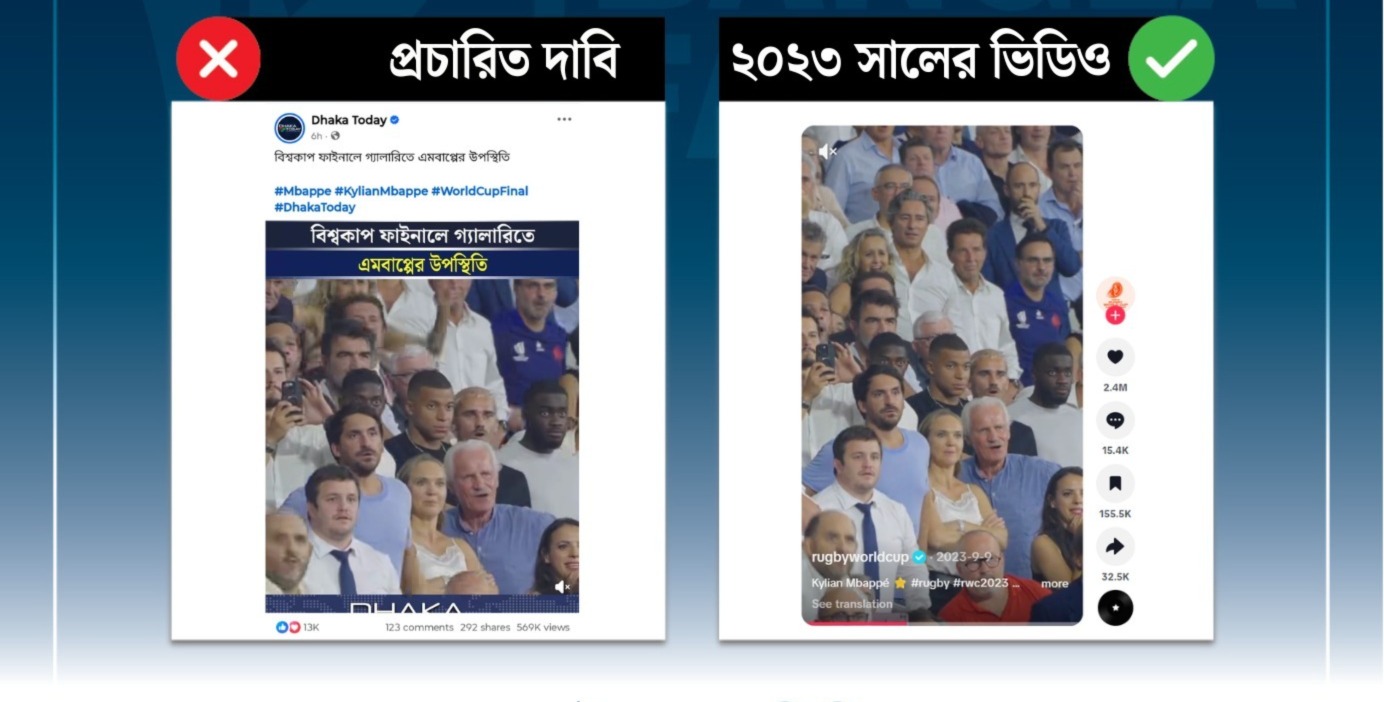 ফুটবল বিশ্বকাপের ফাইনাল ম্যাচে এমবাপ্পের উপস্থিতির দাবি করে ছড়ানো ভিডিওটি ২০২৩ সালের
