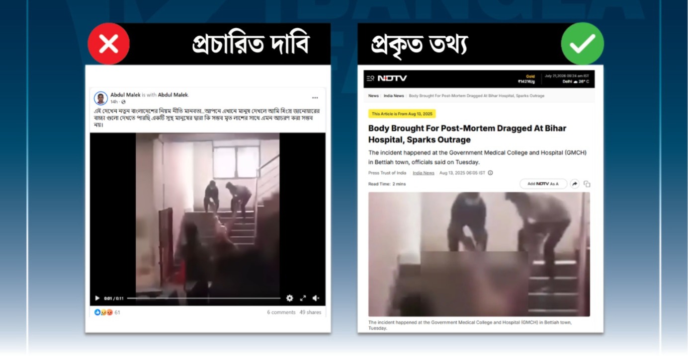 মরদেহ উল্টো করে সিঁড়ি দিয়ে তোলার ভিডিওটি বাংলাদেশের নয়, ভারতের 
